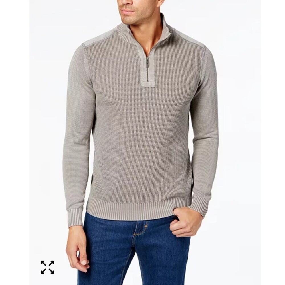 Men’s Gray Tommy Bahama Coastal Shores Knit Quarter Zip Sweater Size XXL